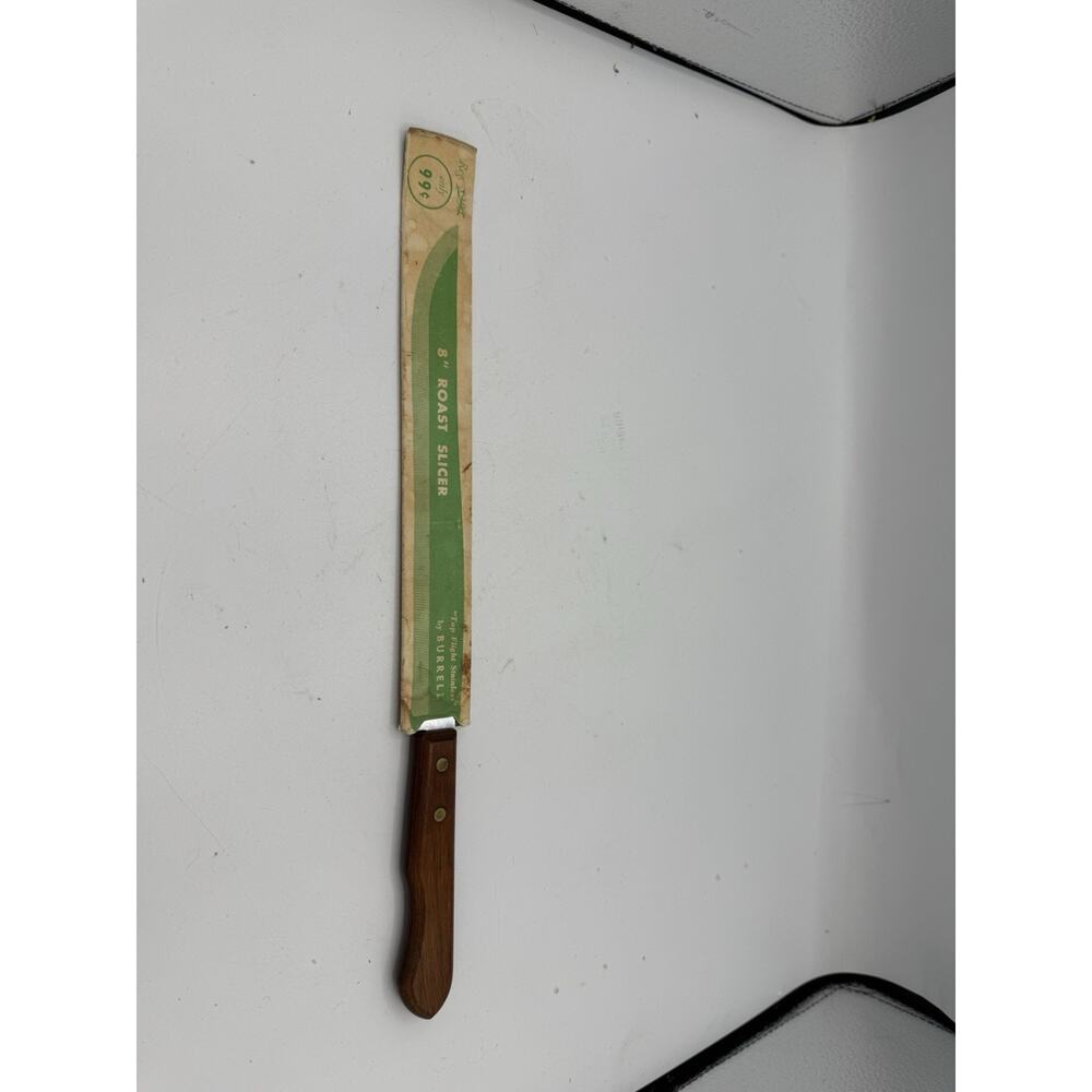Vintage Burrell 8” Roast Slicer Knife – Stainless Steel Blade – Wood Handle